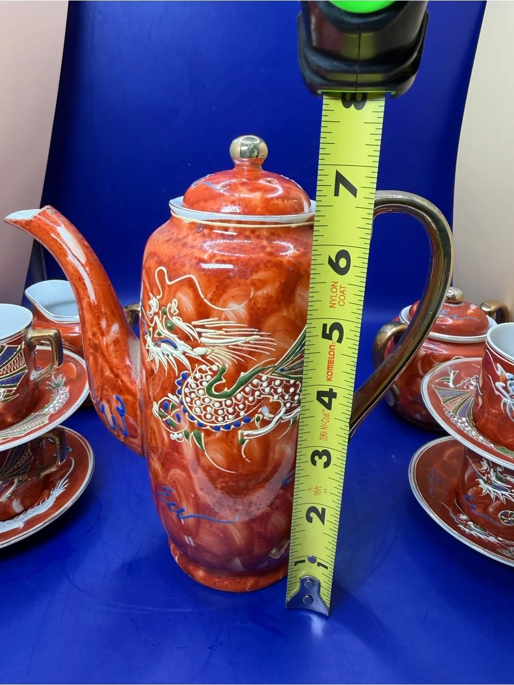 Rust Red Dragonware Porcelain Tea Set with Gold Accents - Vintage